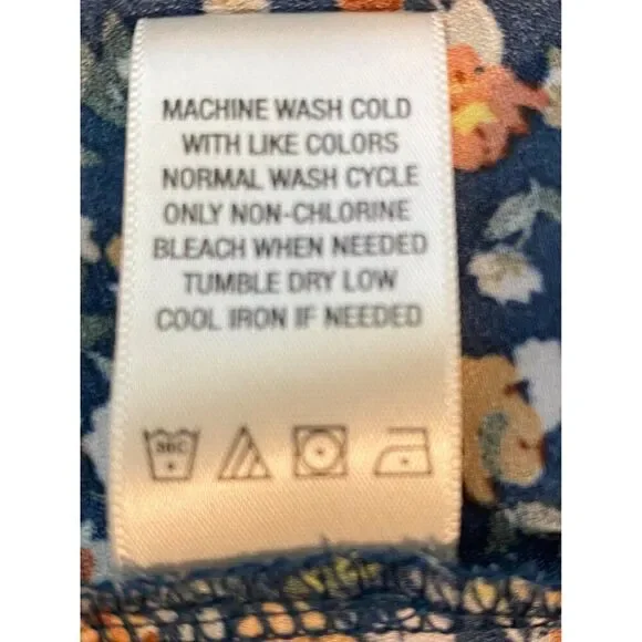 West K Top Women's XL Blue Floral Print Short Sleeve Faux Wrap Boho Peasant Boxy - Picture 9 of 16